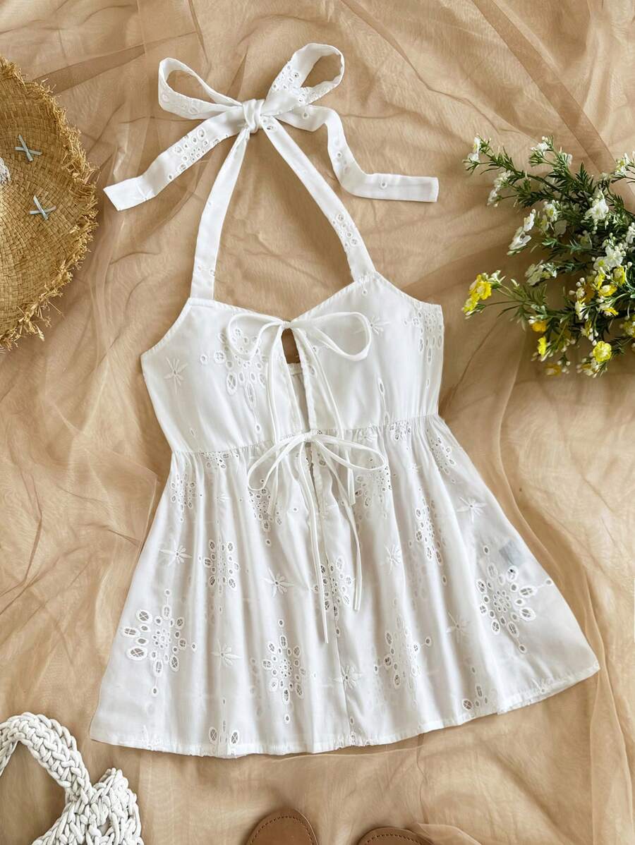 Soleia 女士全新细肩带系带吊带背心，夏季吊带衬衫 - 白色 - 查看 1