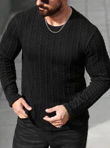 Manfinity Homme Plus Size Men's Solid Color Crew Neck Black Long Sleeve Casual T-Shirt