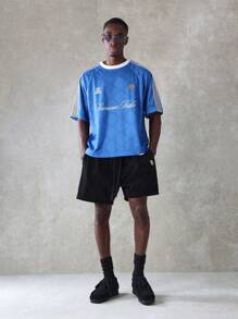 Áo thun phong cách bóng đá Sumwon Tribe Retro Streetwear Athletics Vintage Sport Club Team Áo thun tập luyện tay ngắn hiệu suất thường ngày thể thao năng động - Màu xanh lam - Xem 3