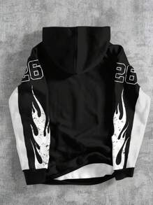 SHEIN Tween Boys Casual Star, Flame, Slogan Graphic Print Loose Comfortable Long Sleeve Hoodie Sweatshirt, Suitable For Autumn/Winter