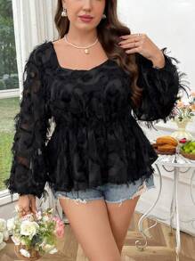 SHEIN Clasi 大码优雅激光切割心形领衬衫