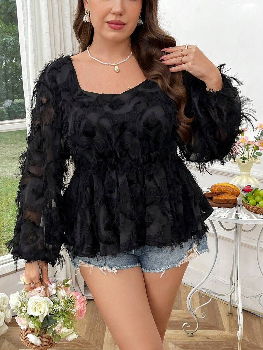 SHEIN Clasi 大码优雅激光切割心形领衬衫