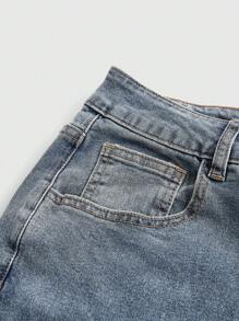 ROMWE Fairycore 女士蝴蝶珍珠刺绣喇叭牛仔裤 - 藍色 - 查看 3