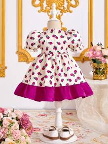 SHEIN Babygirl Stylish Colorblock Floral Pattern Summer Vacation Sundress - Multicolor - View 2