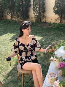 DAZY Women Floral Print Short Sleeve Casual Top Vacation Outfits Women - Multicolor - View 6