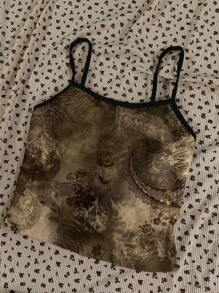SHEIN EZwear 女士休闲复古图案性感吊带背心上衣，适合夏季 - 彩色 - 查看 4
