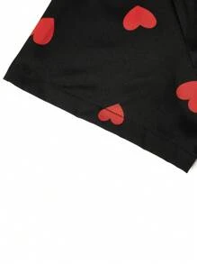 SHEIN Clasi Robe vintage élégante à manches courtes avec boutons devant et imprimé cœurs sur tout le vêtement, grande taille