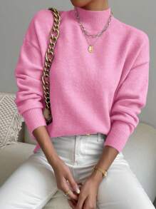 EMERY ROSE Damen Rundhals Langarm einfacher rosa gestrickter Pullover, Lässig Alltagsmode