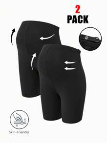 SHEIN Adjustable Waist Black Maternity Leggings, Versatile