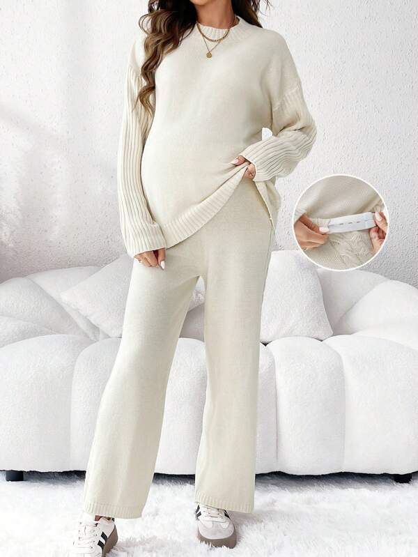 SHEIN 2 Stücke/Set Rundausschnitt Oversize Pullover Sweatshirt + Twist-Kordel Sweathose
