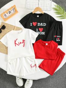 6 Pieces Set Young Boys Casual, Comfortable, Fashionable, Street Style, Simple, Practical T-Shirts And Shorts With Letter Patterns. High-Quality, Affordable Multi-Piece Sets Suitable For Commuting, School, Daily Leisure, Vacation, And Travel. Suitable For Sports, Kids' Outfits, Young Boy Clothes, School Boys Sets, Boys Outfits, Family Matching Outfits, Birthday Parties, Valentine's Day Outfits, Everyday, School, Sports, Spring And Summer. - Black - View 1