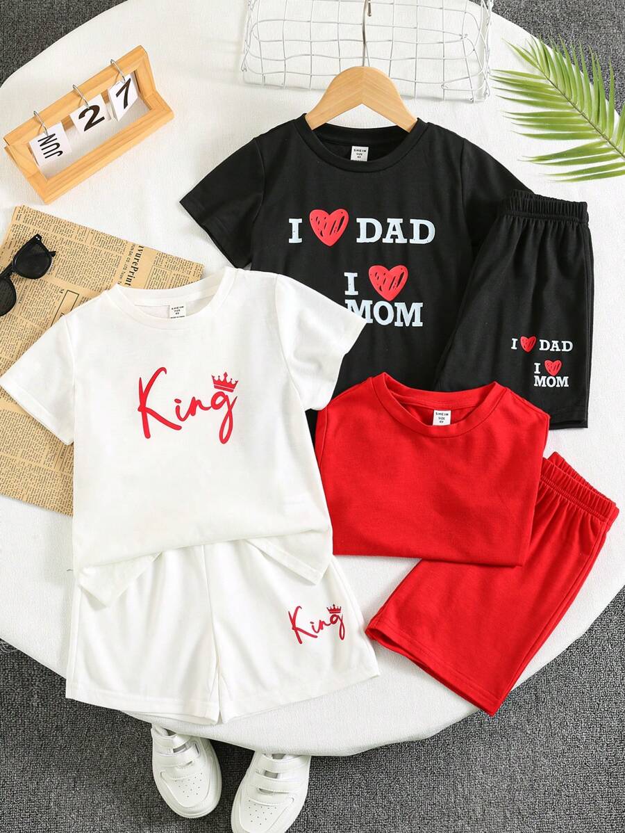 6 Pieces Set Young Boys Casual, Comfortable, Fashionable, Street Style, Simple, Practical T-Shirts And Shorts With Letter Patterns. High-Quality, Affordable Multi-Piece Sets Suitable For Commuting, School, Daily Leisure, Vacation, And Travel. Suitable For Sports, Kids' Outfits, Young Boy Clothes, School Boys Sets, Boys Outfits, Family Matching Outfits, Birthday Parties, Valentine's Day Outfits, Everyday, School, Sports, Spring And Summer. - Black - View 1