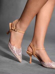 CUCCOO SZL Women's Pointed Toe High-Heel Fashionable Apricot Crystal Transparent Glass Stiletto High Heel Slingback Pumps Spring Shoes Spring Break Easter Prom Heels - Apricot - View 11