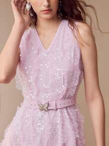 MOTF PREMIUM SEQUIN CONTRAST MESH DRESS - Pink - View 2