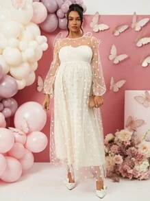 Loomaby Vestidos de maternidad para fiesta de baby shower, Día de San Valentín - Albaricoque - Ver 5