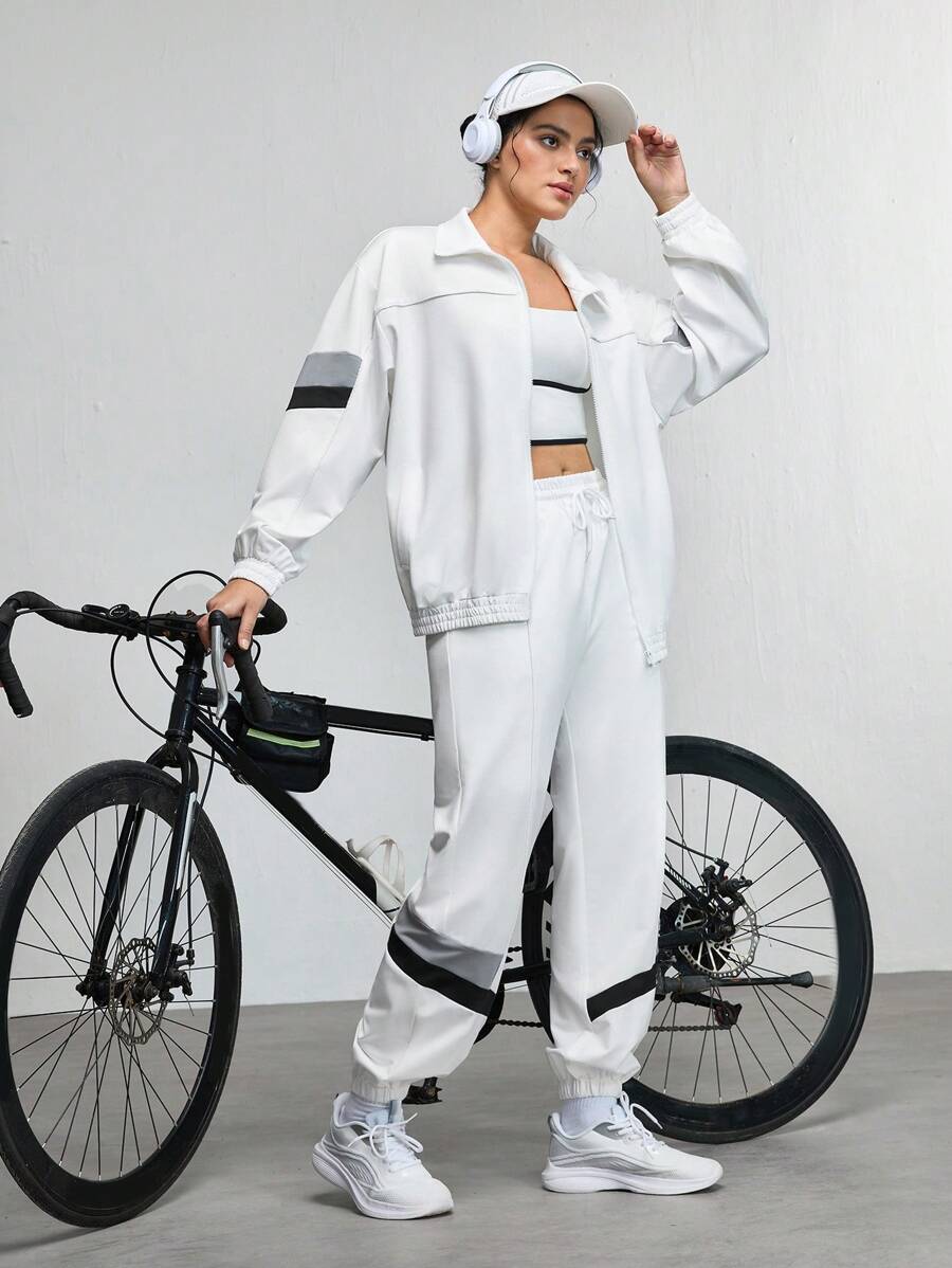 SHEIN Sports Women's Color-Block Long Sleeve Zip Front Jacket & Pants ...