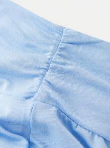 SHEIN Girlism 2pcs/Set Teen Girl Solid Color Casual Ruched T-Shirt And Low Waist Flared Pants Set Holiday Outfits - Blue - View 3