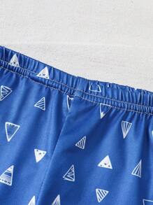 6pcs/Set Young Boy Geometric Elephant And English Letter Print Snug Fit Long Sleeve Top And Pants Pajama Set - Multicolor - View 3