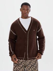 Musero Knitted Contrast Stich Button Up Cardigan - Multicolor - View 1