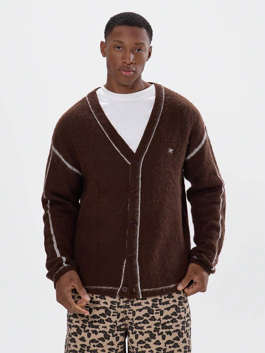 Musero Knitted Contrast Stich Button Up Cardigan - Multicolor - View 1