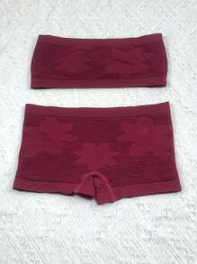 2pcs/Set Seamless Printed Women's Underwear Bra & Panty Lingerie Set - Burgundy - View 6