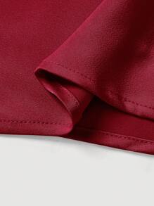 SHEIN Privé 女式纯色褶皱鱼尾缎面半身裙 - 酒紅色 - 查看 4