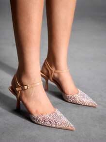 CUCCOO SZL Women's Pointed Toe High-Heel Fashionable Apricot Crystal Transparent Glass Stiletto High Heel Slingback Pumps Spring Shoes Spring Break Easter Prom Heels - Apricot - View 6