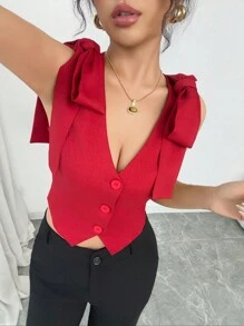 Elenzga Áo ba lỗ màu đỏ thanh lịch dành cho nữ, phù hợp cho mùa xuân/hè, ngày lễ tình nhân, lễ Phục sinh, lễ hội hóa trang, Tết Nguyên đán - Đỏ - Xem 5