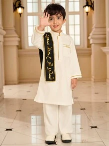 SHEIN Young Boy Embroidered Design Pocket Long Sleeve Button Half Placket Shirt - Black - View 6