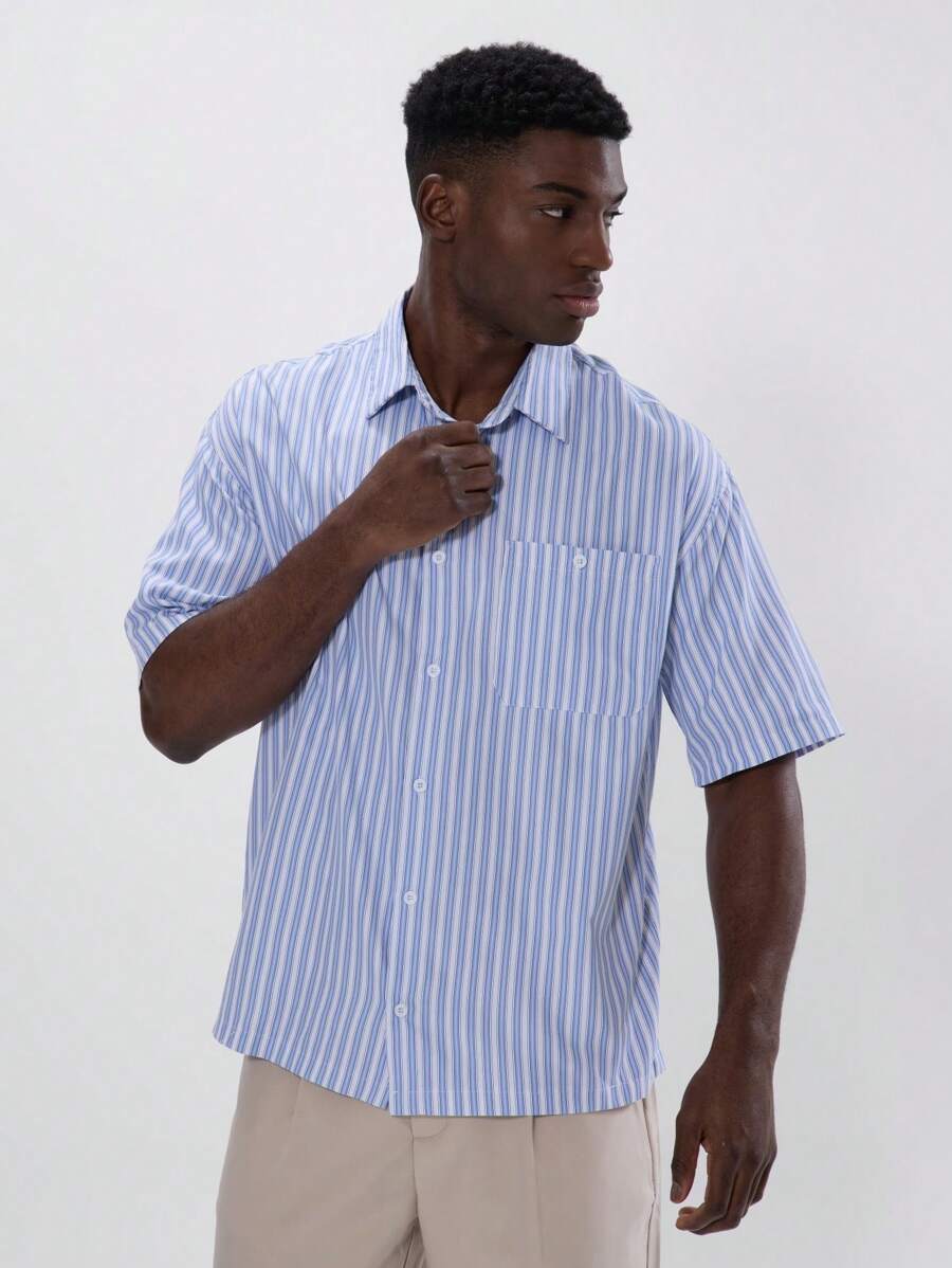 Musero Button Up Short Sleeve Striped Shirt