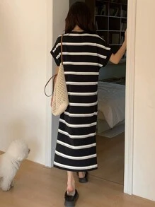 DAZY 女式休闲宽松撞色条纹中长连衣裙夏季太阳裙 - 彩色 - 查看 6