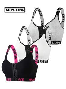 3pcs Plus Size Front Opening Wire-Free Bralette Set - Multicolor - View 3