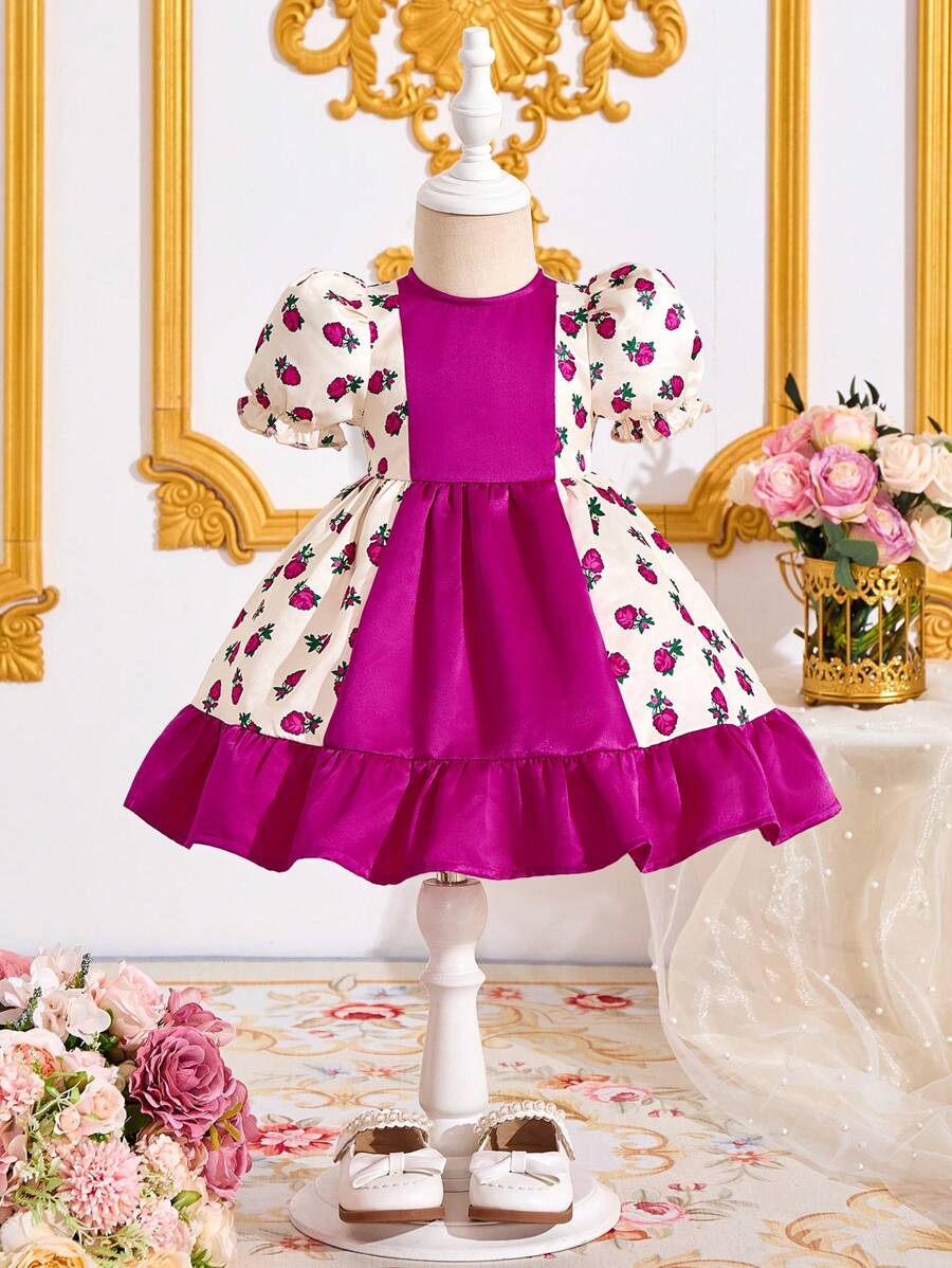 SHEIN Babygirl Stylish Colorblock Floral Pattern Summer Vacation Sundress - Multicolor - View 1