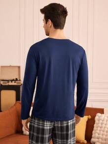 Happy Jammies Camiseta de pijama casual simple de cuello redondo y manga larga estampada para hombres