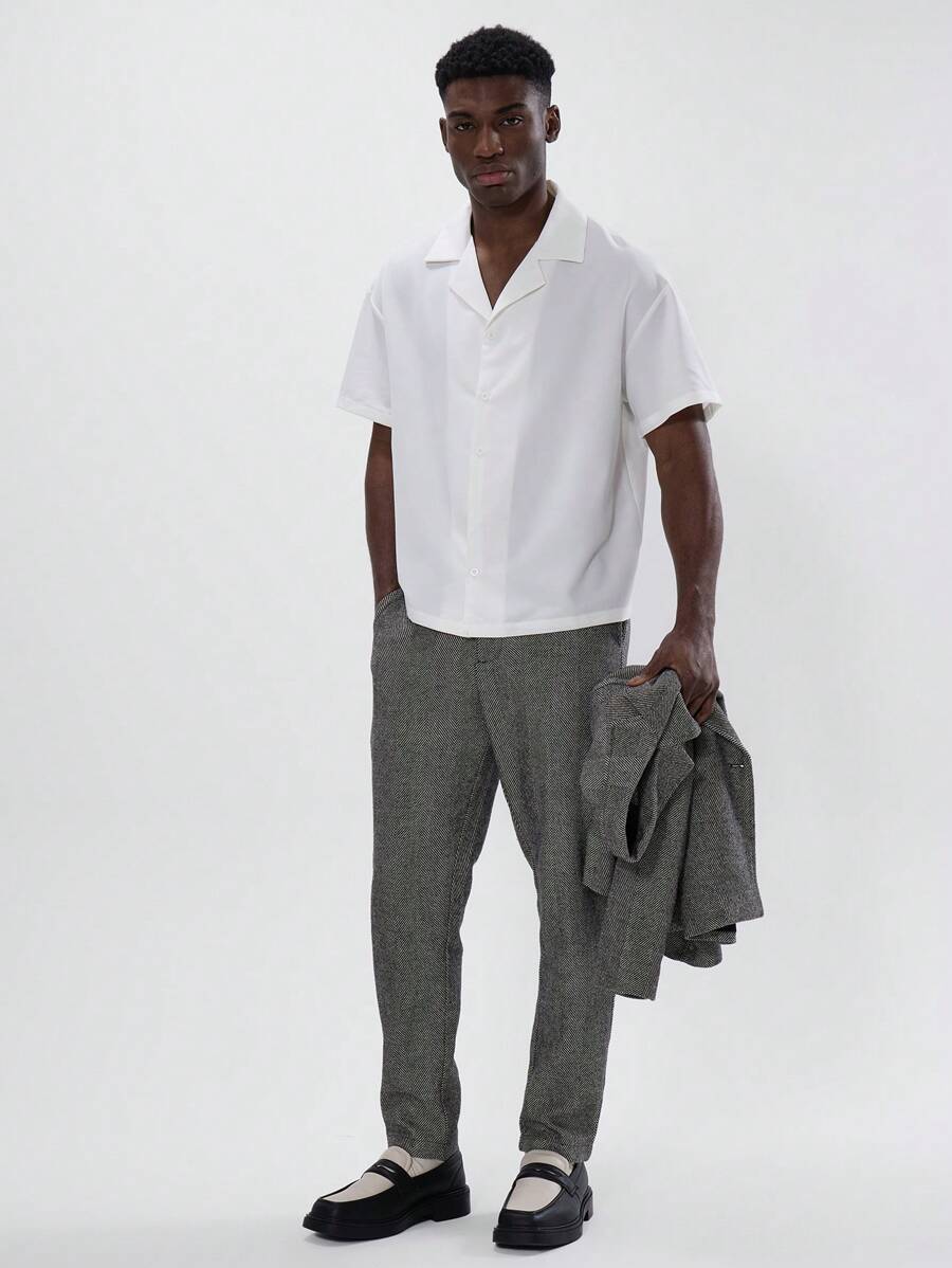 Musero Oversized Short Sleeve Revere Collar Button Through Drop Shoulder Boxy Shirt Top Spring Summer Essentials - White - View 1