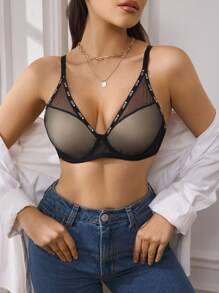 EasyFave Sujetador de lencería para mujer con diseño de letra LOVE en malla, minimalista y a la moda, adecuado para uso diario casual