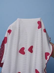 SweetSlumber Plus Size Heart & Ribbed Print Colorblock Pajama Set