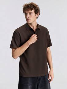 Ontre Camisa polo casual de manga corta con cuello vuelto de unicolor para hombre