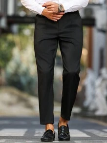 Manfinity Bizformal Men's Business-Casual White Suit Pants Featuring A Waistband Ribbon Design, Perfect As A Gift For Your Boyfriend Or Husband. Men's Casual Solid Color Tapered Suit Pants , White Pants For Men , Men White Slim Dress Pants , , Unique Suit For Men , White Suit Men