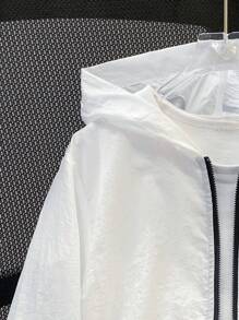 SHEIN Leap Crew Tween Boy Casual Hooded Contrast Color Zipper Lightweight Windbreaker Jacket, Suitable For Autumn, Spring And Summer, Perfect For Outdoor Play, Schooling, Street Style, Parties And Leisure - White - View 6