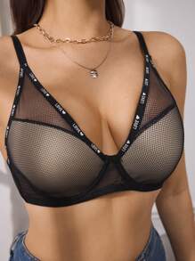 EasyFave Sujetador de lencería para mujer con diseño de letra LOVE en malla, minimalista y a la moda, adecuado para uso diario casual