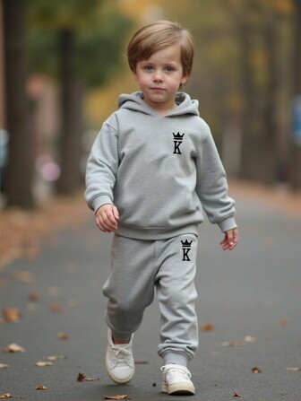2pcs Young Boy Casual Sports & Running Streetwear Outfits, Suitable For Autumn/Winter, School, Campus, College