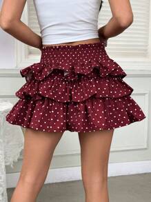 SHEIN EZwear Minikjol med hjärta och tårta för kvinnor, moderiktig - Bourgogne - Visa 2