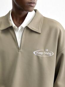 Maija 男士字母刺绣落肩长袖休闲 Polo 衫 - 卡其色 - 查看 6