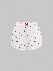 ROMWE Kawaii 乡村花卉满版印花针织罗纹蝴蝶结装饰吊带背心和短裤睡衣套装女士夏季 - 彩色 - 查看 5