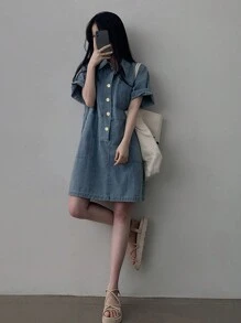 DAZY Women's Casual Denim Dress, Minimalist & Fashionable For Everyday Wear Sundress