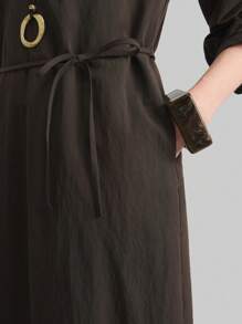 Ontre Women Short Sleeve Round Neck Simple Elegant Straight Long Dress - Chocolate Brown - View 6