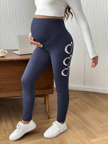SHEIN Maternity Casual Leggings, Simple & Fashionable For Daily Wear - Blue - View 4