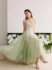 MOTF Soiréza CONTRAST MESH FLOWY COCKTAIL DRESS - Mint Green - View 1