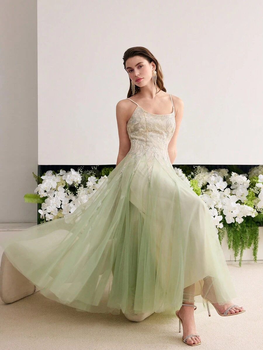 MOTF Soiréza CONTRAST MESH FLOWY COCKTAIL DRESS - Mint Green - View 1